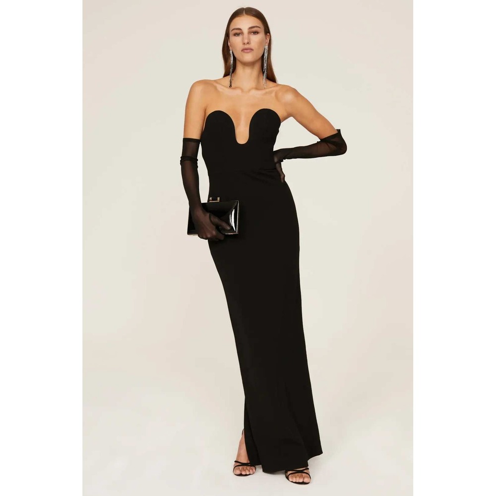 Solace London Audrey Gown Black‎ Strapless Maxi Evening Dress Plunging Sz US 10